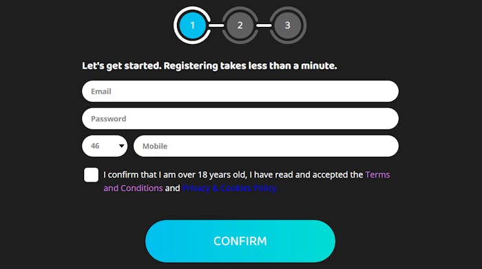 Registreringssidan hos Hey Casino.