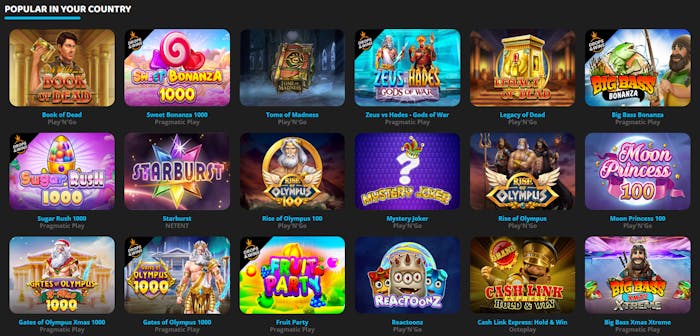 Flera av de speltitlar som erbjuds.