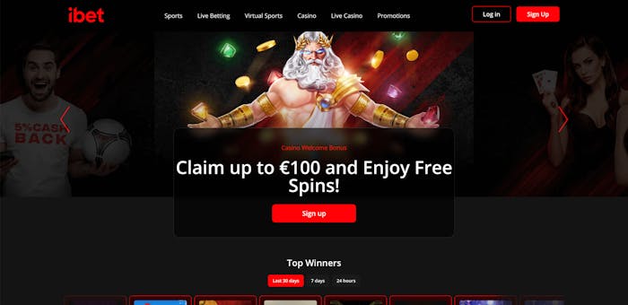 Första sidan på iBet casino.