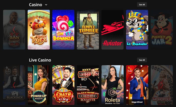 Slots och live casino spel presenterade i en lista på iBet casino.