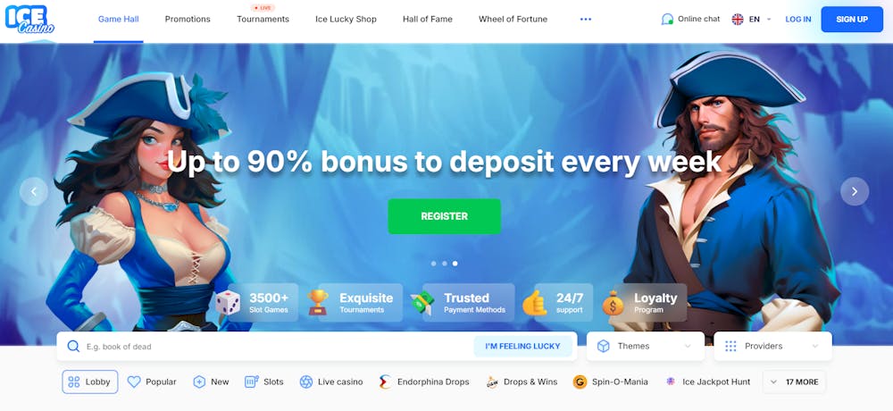 Startsidan på ICE Casino.