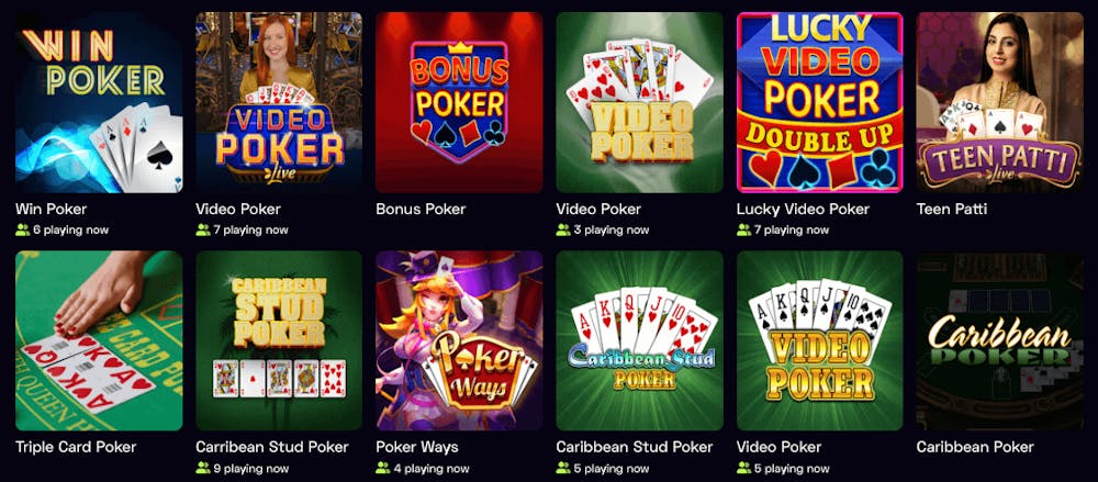 Spela Video Poker eller Teen Patti från Evolution på Immerion Casino.