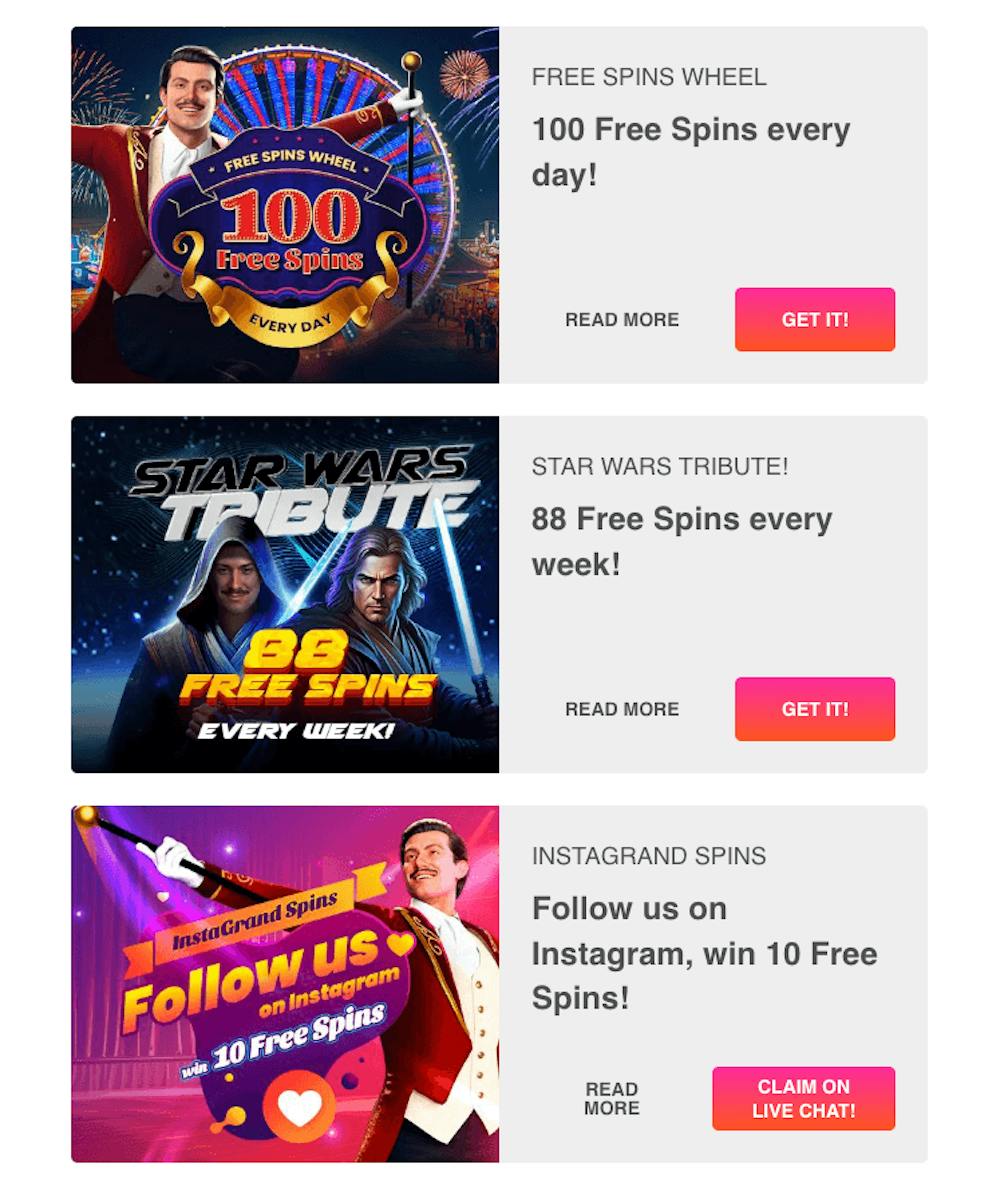 Några casinobonusar som listas hos Impressario Casino är 