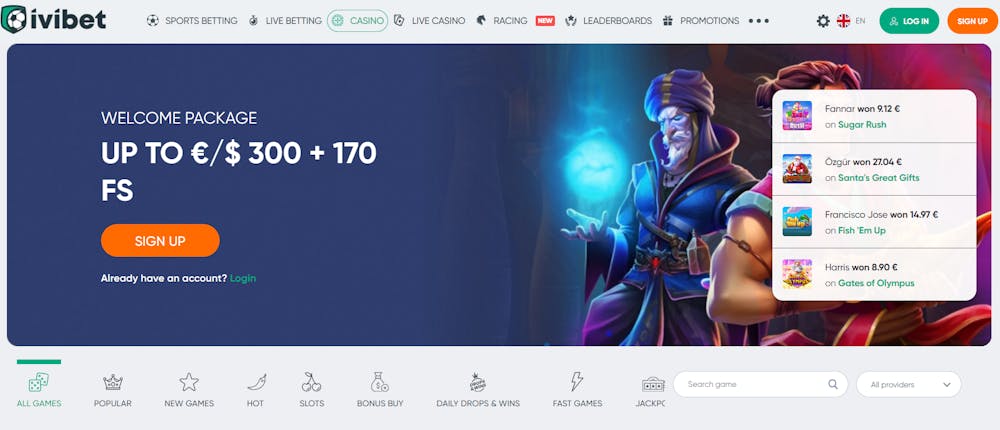 Startsidan hos iviBet Casino