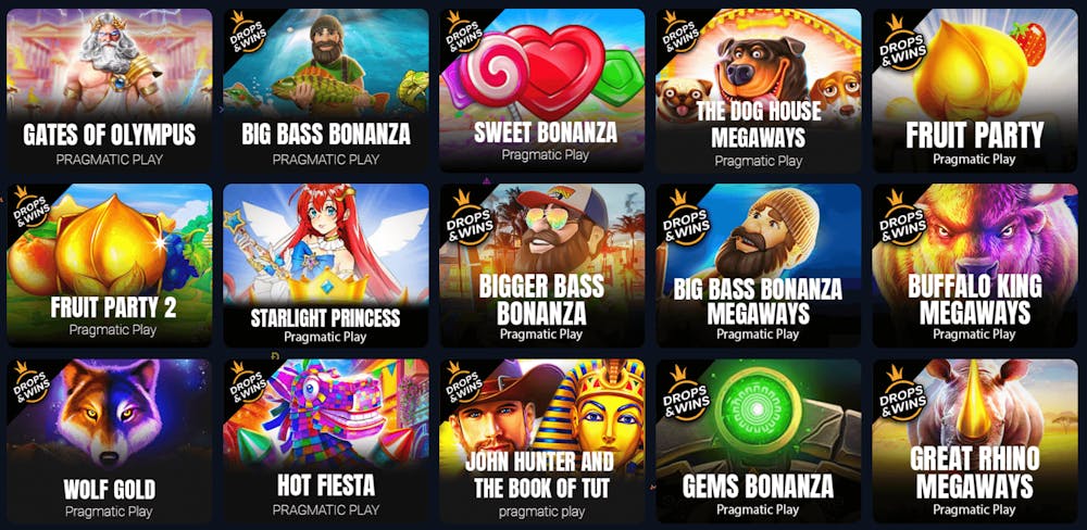 Spel på Jackbit casino som är med funktionen Drops and Wins.