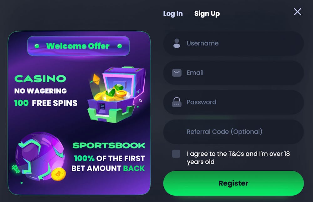 Registreringsformulär på Jackbit casino.