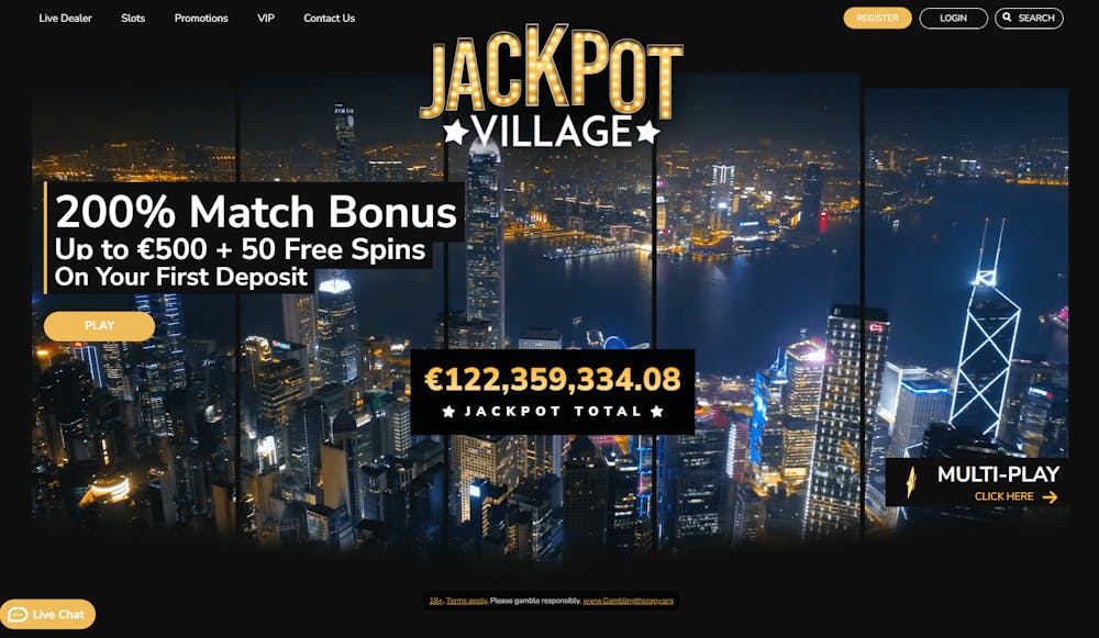 Startsidan hos Jackpot Village