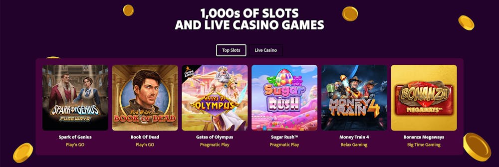 Spel som finns hos casinot presenterat i en lista.