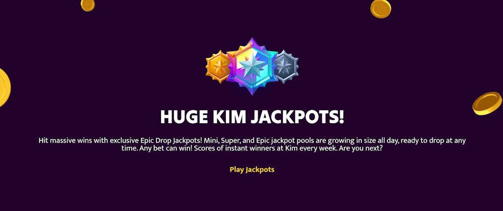 Reklam för Kim casinos jackpotar med texten 