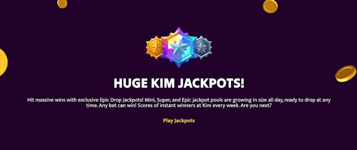 Reklam för Kim casinos jackpotar med texten