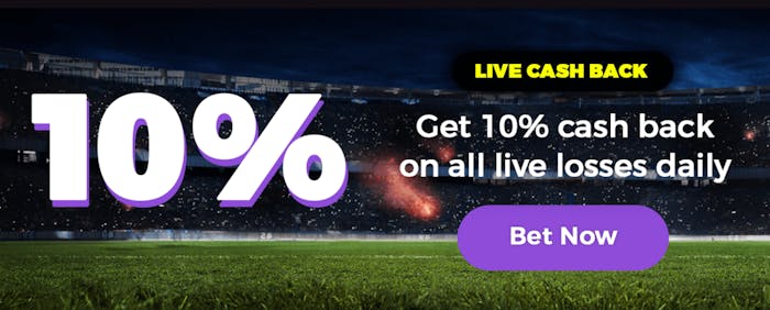 Screenshot av en betting bonus som geer 10% cashback på live matcher.