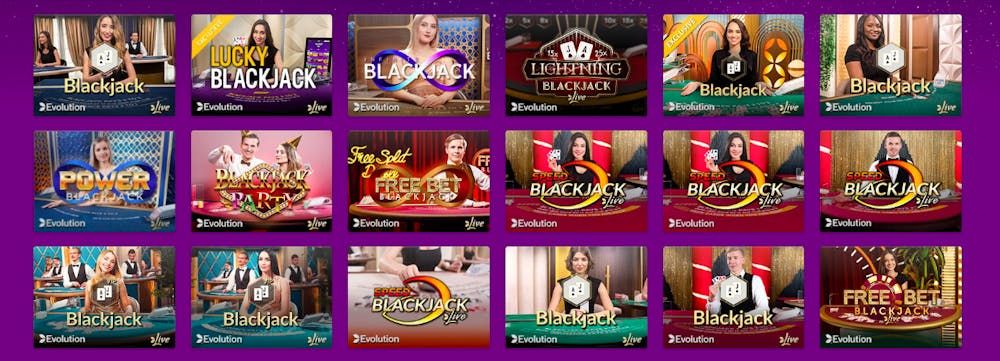 Casinolobby med olika Blackjack spel