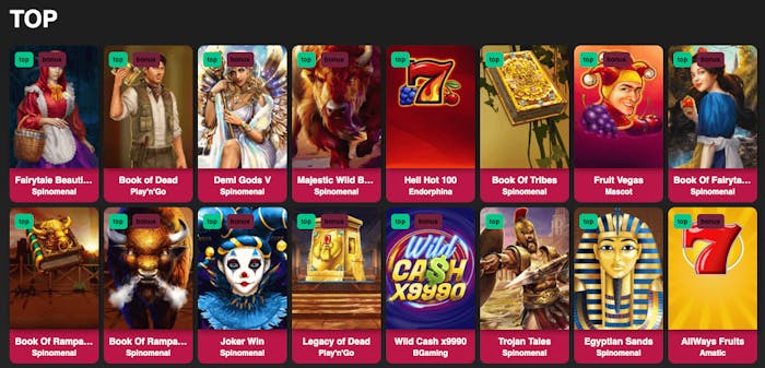 Lordspin har drygt 8300 spel i sitt utbud. Här är några av toppspelen just nu: Joker Win, Book of Tribes och Book of Dead.