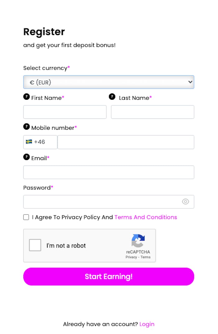 Skapa ett spelkonto på Love Casino