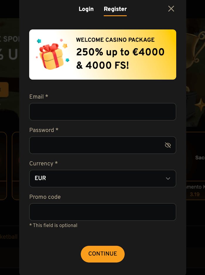 Registreringsformuläret hos Lucky Trunk Casino.