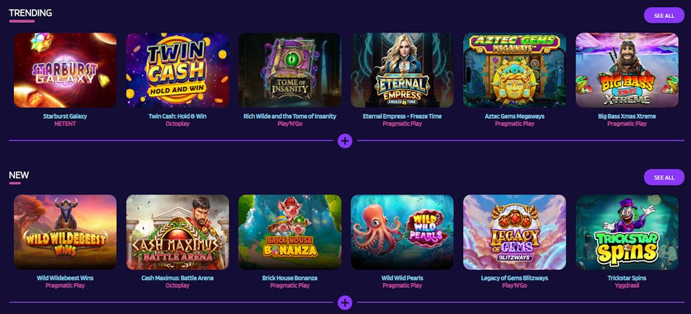Ett urval av spel hos Lyra Casino.