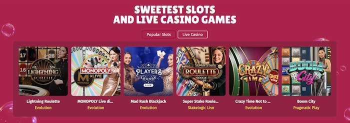 Lista på populära live casino som mad rush erbjuder