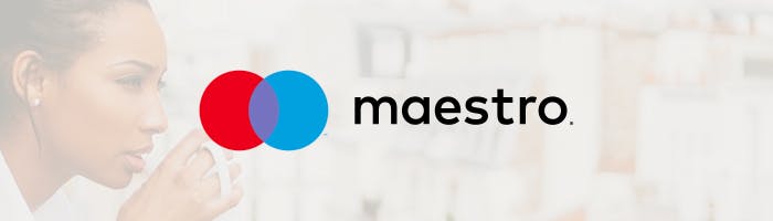 Logotypen för betalkortet Maestro. Du kan använda det till att sätta in och ta ut pengar på ett Maestro casino utan svensk licens.