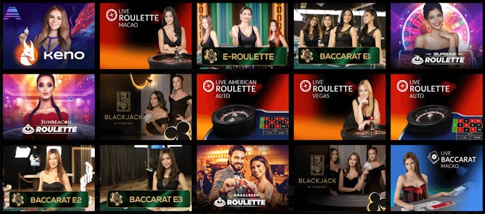 Olika live casino spel som finns på casinot.