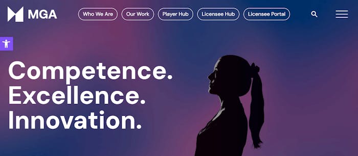 Startsidan hos Malta Gaming Authority. Det är spelmyndigheten som reglerar och övervakar MGA-casinon.