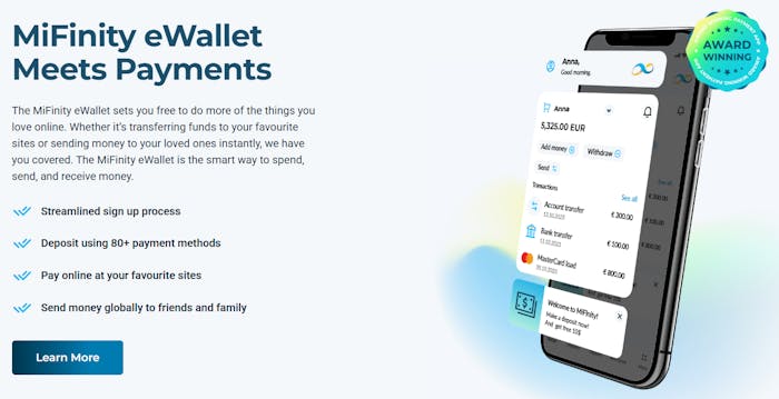 MiFinity i en smartphone samt information om betalningsmetoden.
