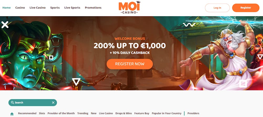 Startsidan hos Moi Casino.
