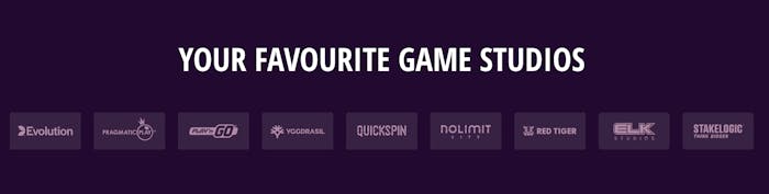 Lista över populära speltillverkare som finns på casinot.