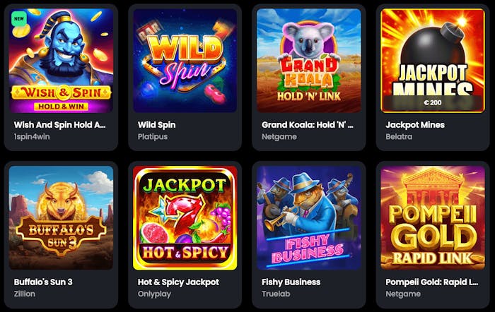 Åtta stycken av de jackpotspel som finns hos MoonWin.