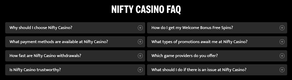 Nifty Casinos FAQ.