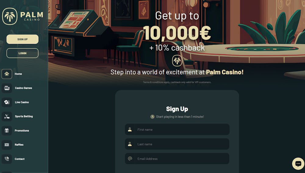 Startsidan hos Palm Casino