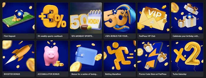 Bland Paripesa Casinos bonusar finns bland annat veckovis sports cashback, booster bonus samt betting marathon.