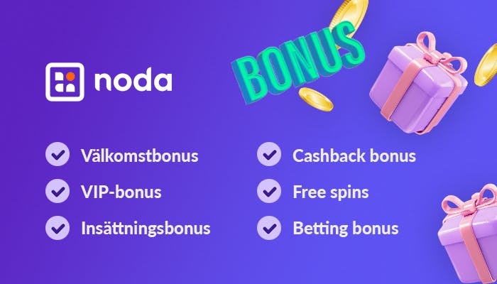 Lista med alla casinobonusar som du kan få hos Noda Pay casinon.