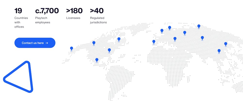 Screenshot på en karta som visar alla ställen Playtech har kontor på.