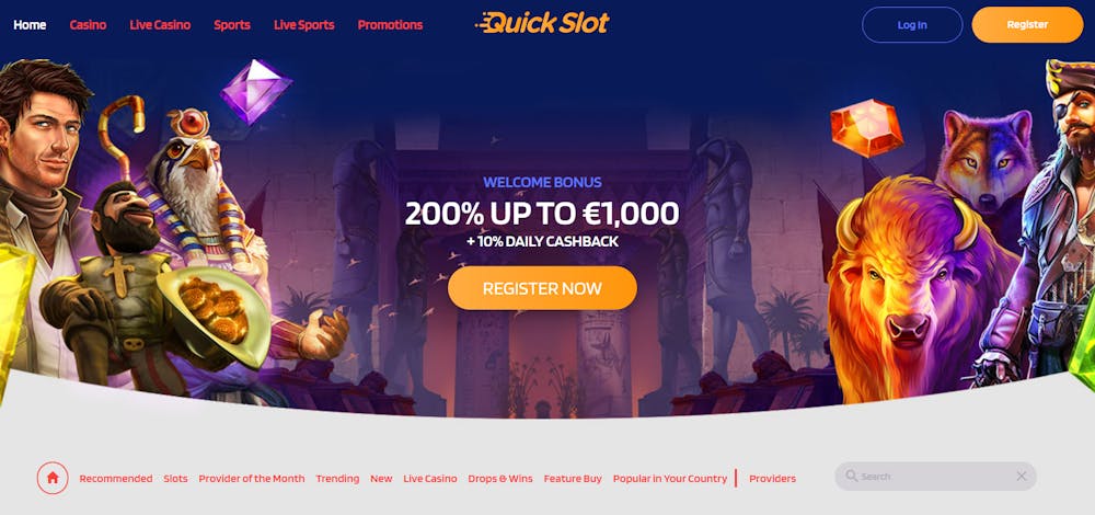 Startsidan hos Quick Slot Casino.