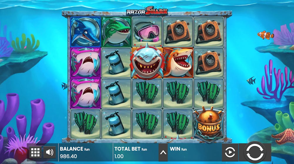 Screenshot på gameplay av Razor Shark slot.