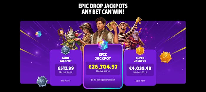 I kategorin för jackpottspel hos Refuel Casino finns bland annat Epic Drops.