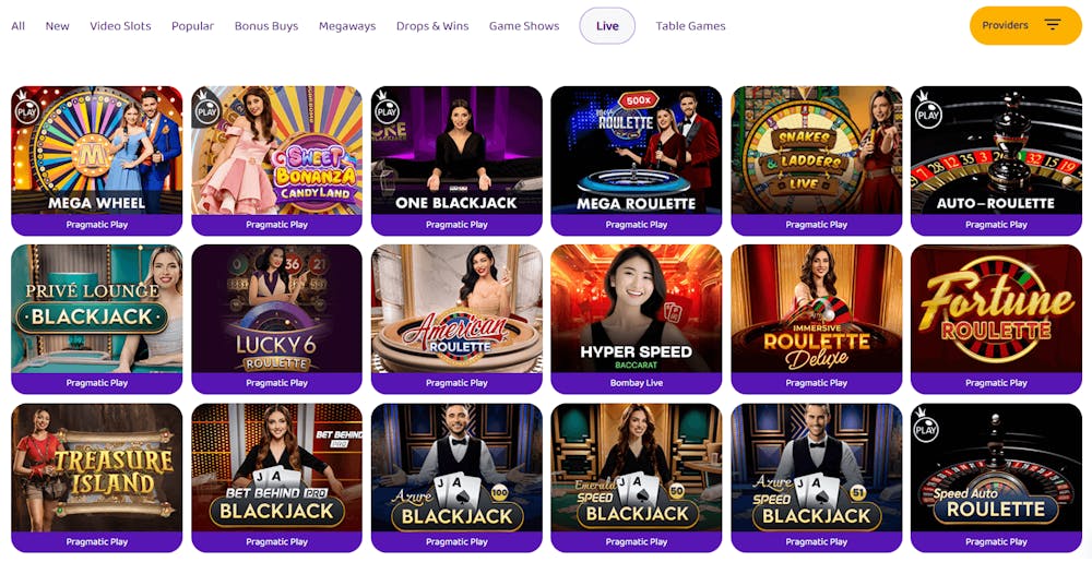 Live casinot på Simsino.
