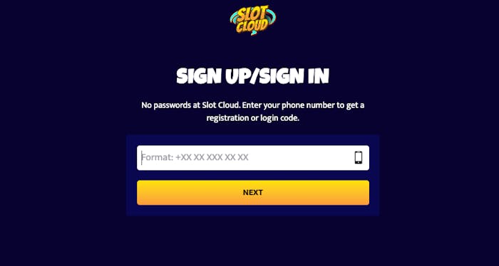 Hos Slotcloud can man göra en snabbregistrering genom att fylla i sitt mobilnummer och motta en login-kod.