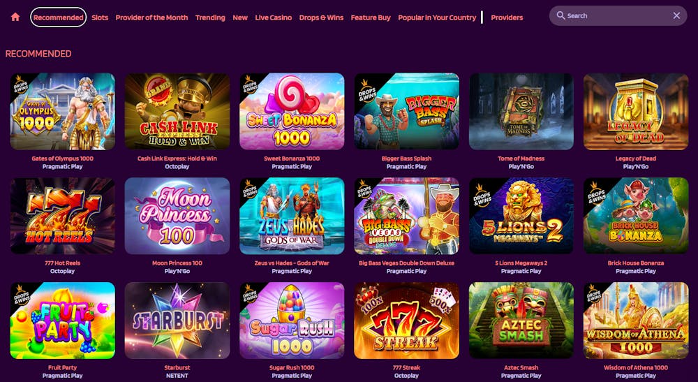 Ett urval av de casinospel som finns.
