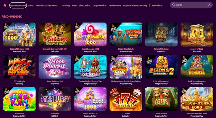 Ett urval av de casinospel som finns.