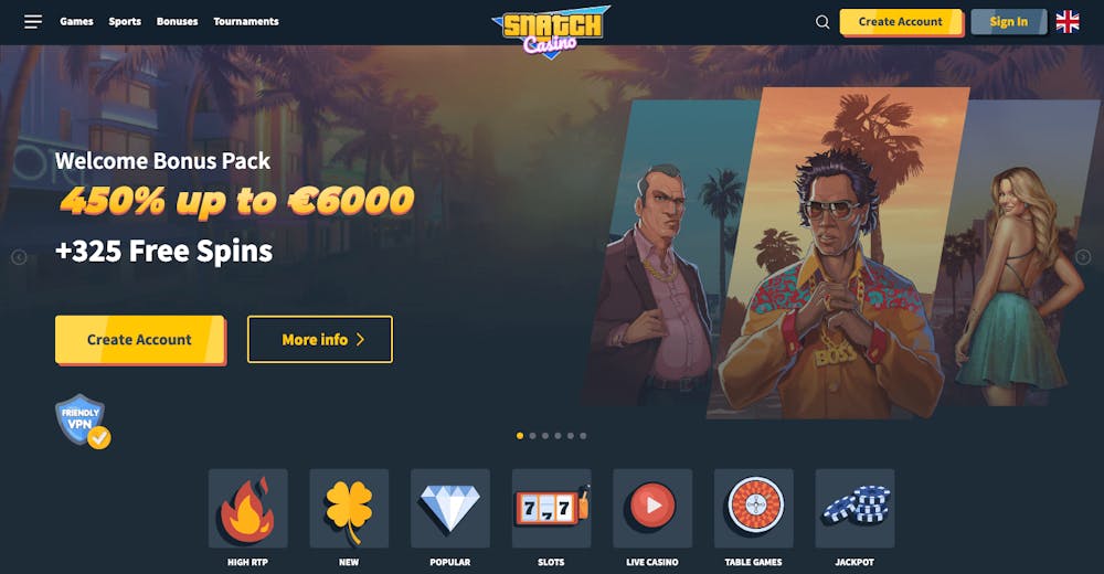 Startsidan på SnatchCasino