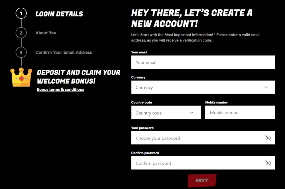 Sons of Slots registreringsprocess.