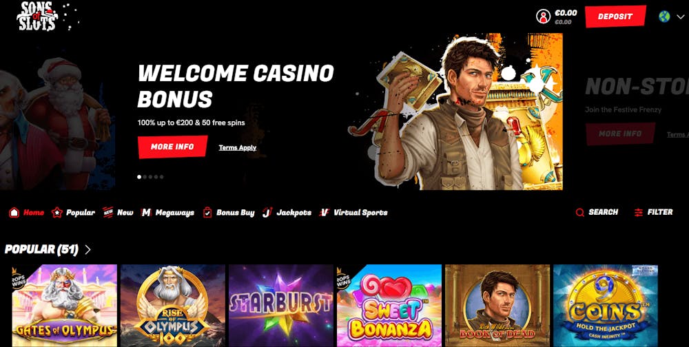 Startsidan hos Sons of Slots Casino