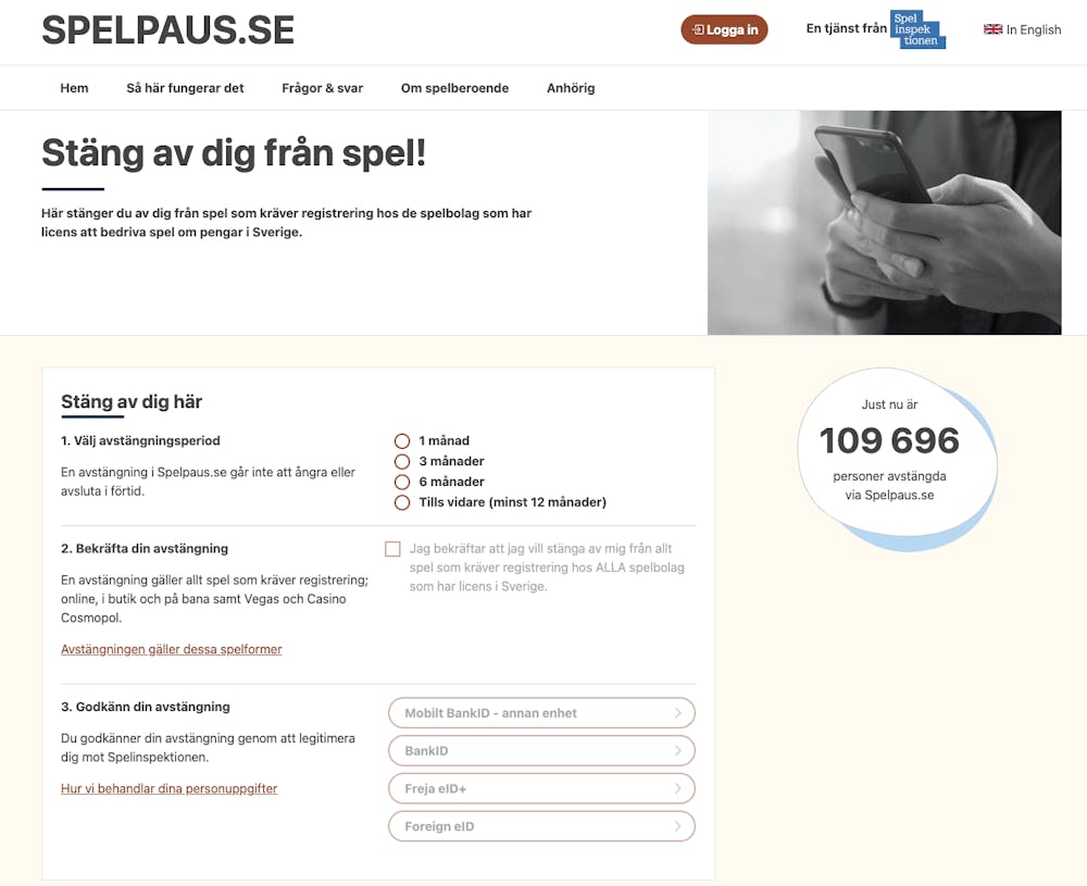 Spelpaus website April 2024