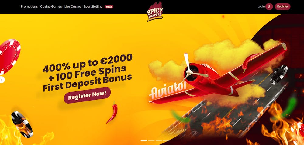 Startsidan hos Spicy Jackpots Casino