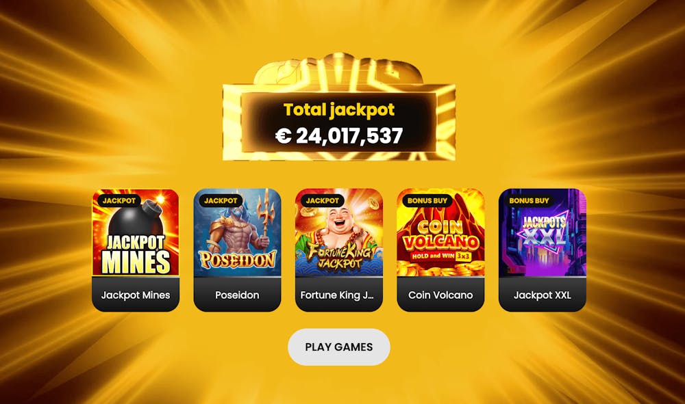 Jackpot-mätare med spel under som visar var du har chans att vinna den.
