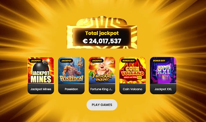 Jackpot-mätare med spel under som visar var du har chans att vinna den.