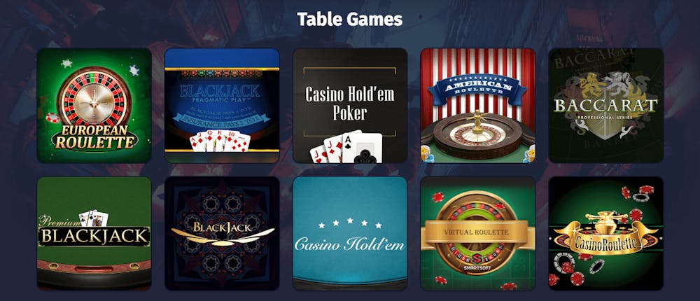 Hos Spinlander finns ett stort utbud av bordsspel, bland annat european roulette, blackjack och baccarat.