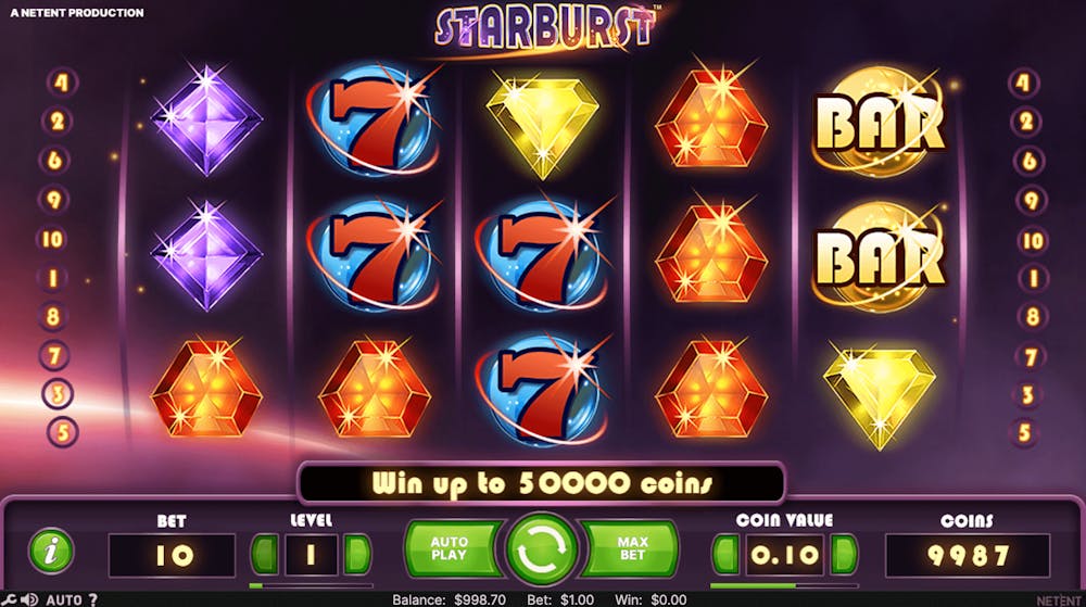 Gameplay av hur det ser ut när du spelar Starburst.