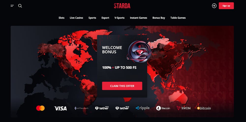 Startsidan hos Starda Casino